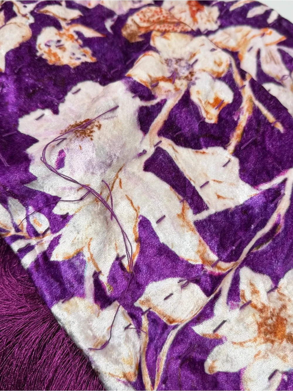 Anthropologie Valentina Velvet Purple Floral Fringe Throw Blanket 50